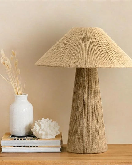 Japanese-style wabi-sabi wind table lamp living room ins bed and breakfast bedroom bedside lamp retro handmade grass weaving