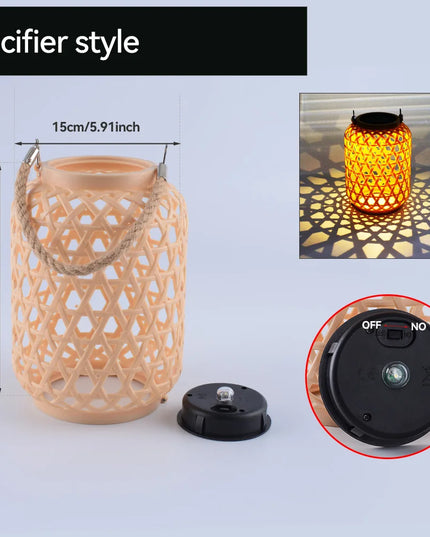 Solar Hanging Lantern Imitation Bamboo Lantern Outdoor Waterproof Plastic Rattan Lantern Courtyard Decoration Garden Light
