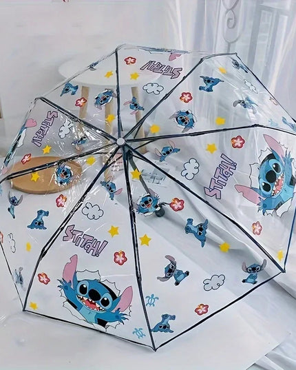 Cartoon Stitch Portable Folding Umbrella Cute Stitch Automatic Transparent Umbrellas Fashion Manual Umbrella Birthday Gift