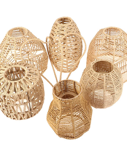 1PC Hand Weave Lampshade Rattan Hanging Lamp Shade Cafe Hotel Light Cover Ceiling Pendant Fixture For Home Restaurant Decors