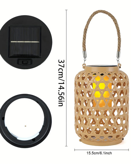 Solar Hanging Lantern Imitation Bamboo Lantern Outdoor Waterproof Plastic Rattan Lantern Courtyard Decoration Garden Light