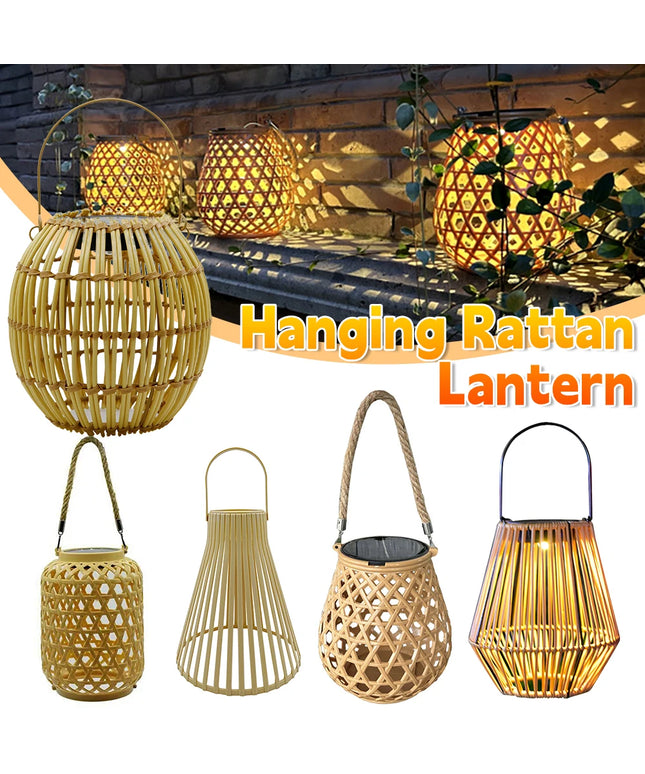 Solar colgante Linterna de ratán Luz solar al aire libre Balcón Lámpara de araña de bambú Atmósfera Lámpara solar tejida Decoración de jardín