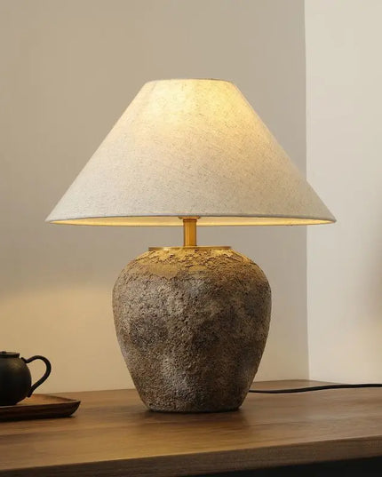 Vintage Japanese Zen Terracotta Jar Table Lamp B&B Hotel Living Room Bedroom Ambient LED Energy Saving Stylish Lighting