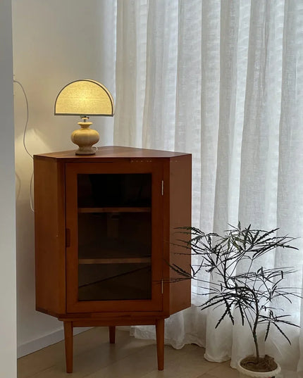 Linen table lamp solid wood log bedroom bedside living room atmosphere lamp homestay retro lamp Korean wabi-sabi style