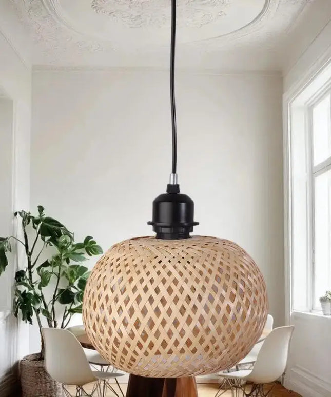 Artisan Rattan Lampshade Pendant Light Bamboo Fixture for Home Dining Area & Restaurant Lighting