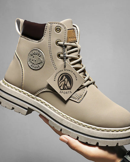 Men Shoes Fashion Motorcycle Boot Waterproof Leather Boots Spring Lace-Up Platform Boot New High Top Boots for Men Botas Hombre