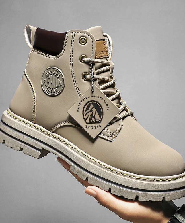 Men Shoes Fashion Motorcycle Boot Waterproof Leather Boots Spring Lace-Up Platform Boot New High Top Boots for Men Botas Hombre