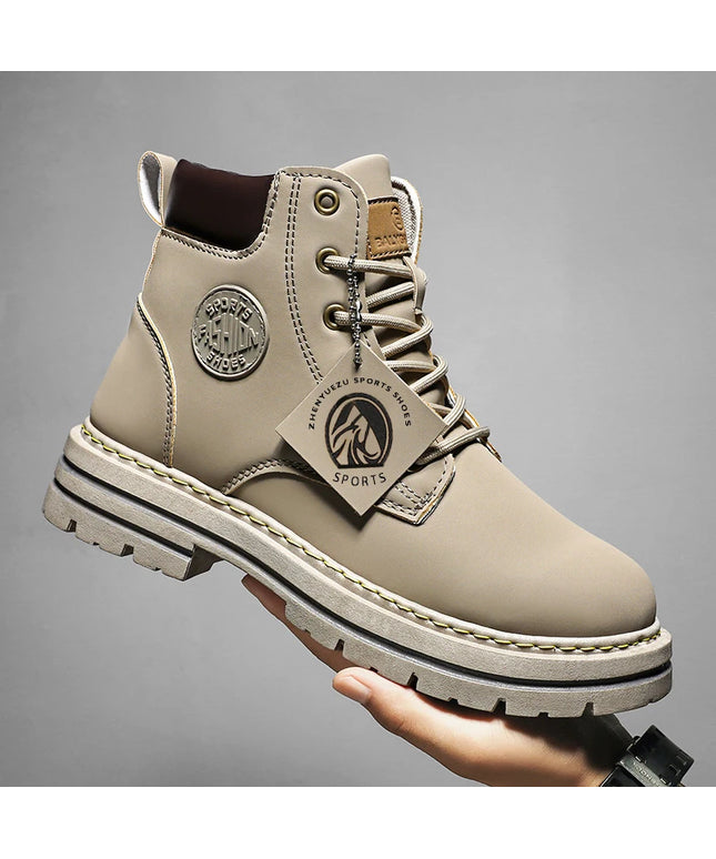 Men Shoes Fashion Motorcycle Boot Waterproof Leather Boots Spring Lace-Up Platform Boot New High Top Boots for Men Botas Hombre