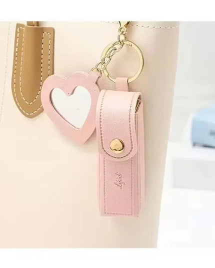 Portable Lipstick Bags Keychain Mini Wallet Storage Bag Key Chain Women Lipsticks Protective Key Ring With Makeup Mirror jewelry