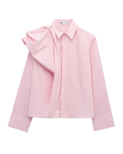 Women Poplin Shirt Spring Long Sleeve Female Shirts Casual Shoulder with Added Volume Pleated Women's Party Shirts & Blouses