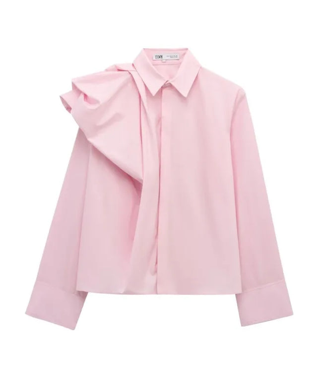 Women Poplin Shirt Spring Long Sleeve Female Shirts Casual Shoulder with Added Volume Pleated Women's Party Shirts & Blouses