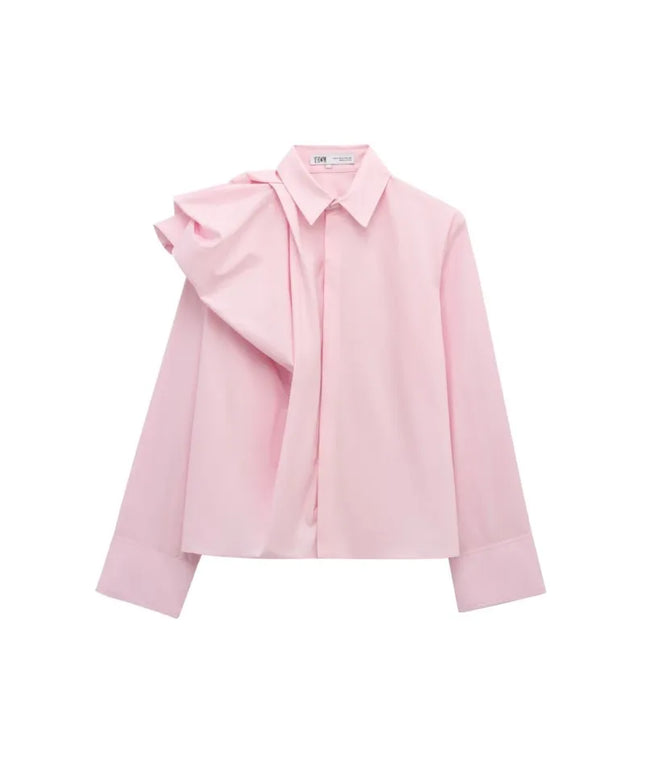 Women Poplin Shirt Spring Long Sleeve Female Shirts Casual Shoulder with Added Volume Pleated Women's Party Shirts & Blouses
