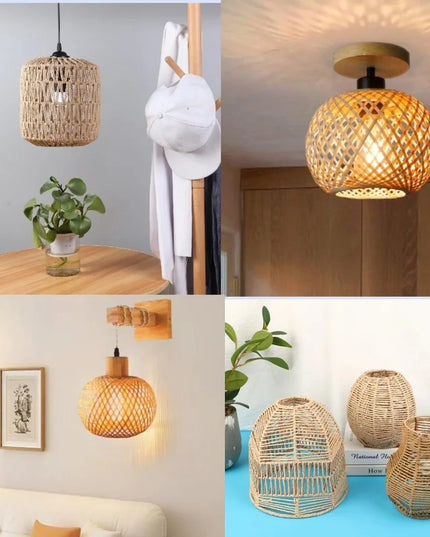 Artisan Rattan Lampshade Pendant Light Bamboo Fixture for Home Dining Area & Restaurant Lighting