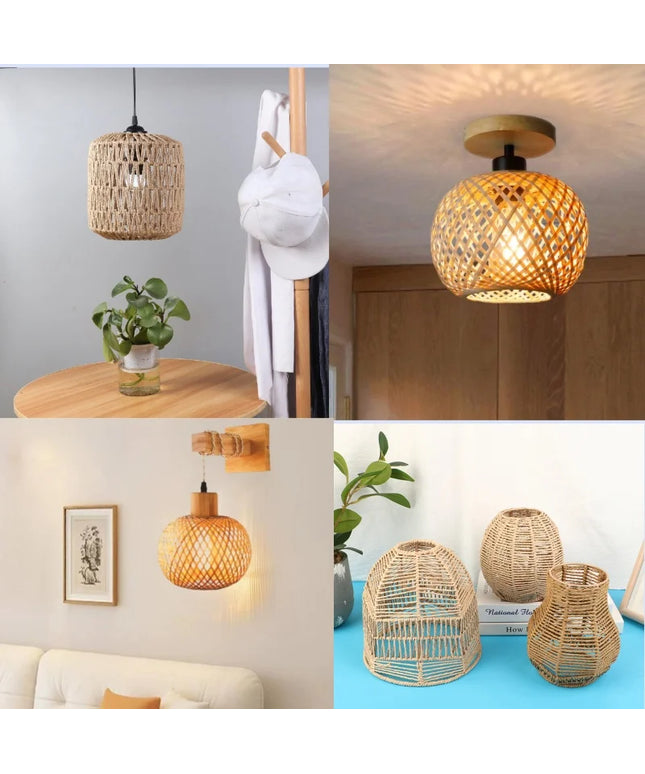 Artisan Rattan Lampshade Pendant Light Bamboo Fixture for Home Dining Area & Restaurant Lighting