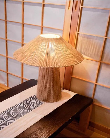 Japanese-style wabi-sabi wind table lamp living room ins bed and breakfast bedroom bedside lamp retro handmade grass weaving