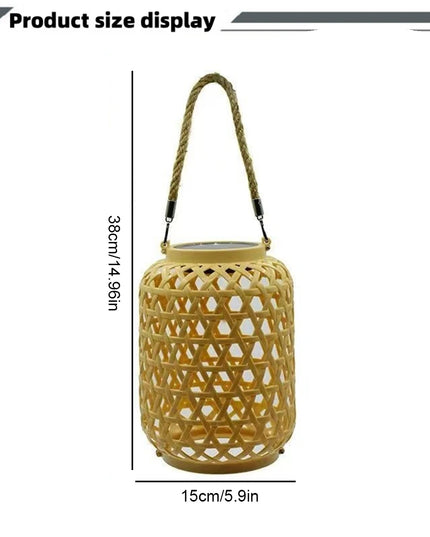 Solar colgante Linterna de ratán Luz solar al aire libre Balcón Lámpara de araña de bambú Atmósfera Lámpara solar tejida Decoración de jardín