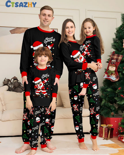 Family Christmas Loungewear Sets - Dancing Santa & Christmas Elements