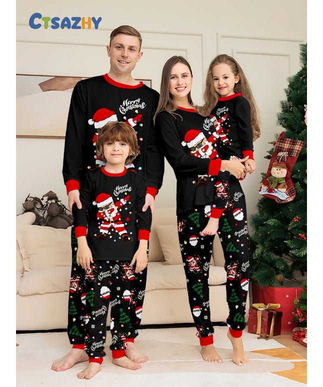 Family Christmas Loungewear Sets - Dancing Santa & Christmas Elements