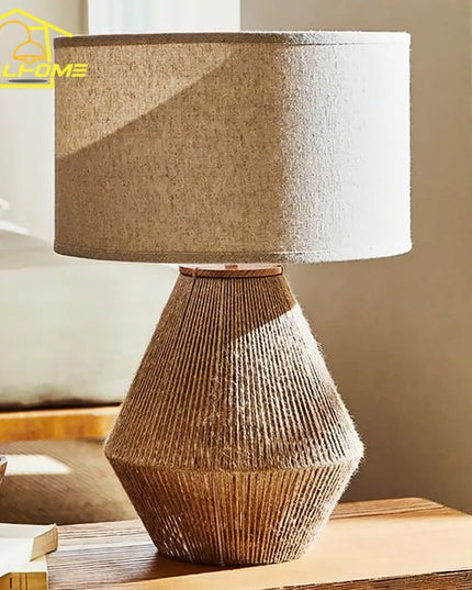Japanese Wabi-sabi Retro Hand Woven Hemp Rope Table Lamp LED E27 Atmosphere Designer Desk Lights Study Bedside Hotel Homestay