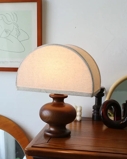 Linen table lamp solid wood log bedroom bedside living room atmosphere lamp homestay retro lamp Korean wabi-sabi style