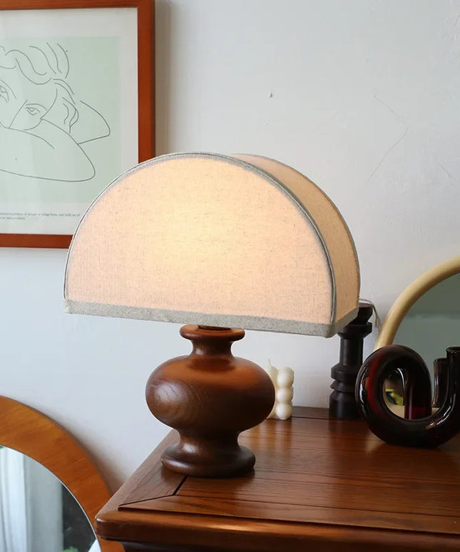 Linen table lamp solid wood log bedroom bedside living room atmosphere lamp homestay retro lamp Korean wabi-sabi style
