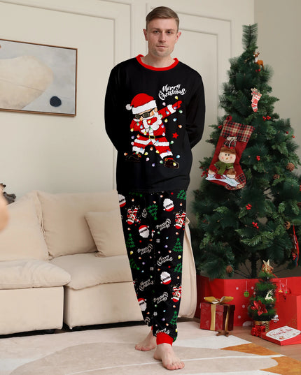 Family Christmas Loungewear Sets - Dancing Santa & Christmas Elements