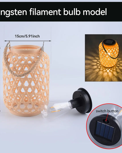 Solar Hanging Lantern Imitation Bamboo Lantern Outdoor Waterproof Plastic Rattan Lantern Courtyard Decoration Garden Light