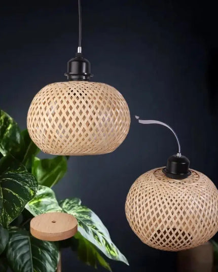 Artisan Rattan Lampshade Pendant Light Bamboo Fixture for Home Dining Area & Restaurant Lighting