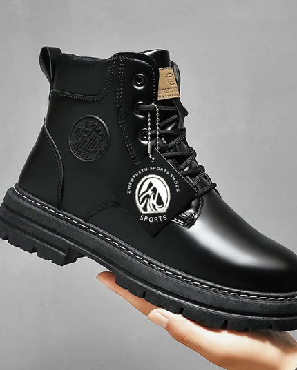 Men Shoes Fashion Motorcycle Boot Waterproof Leather Boots Spring Lace-Up Platform Boot New High Top Boots for Men Botas Hombre