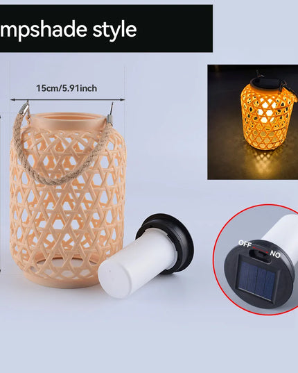 Solar Hanging Lantern Imitation Bamboo Lantern Outdoor Waterproof Plastic Rattan Lantern Courtyard Decoration Garden Light