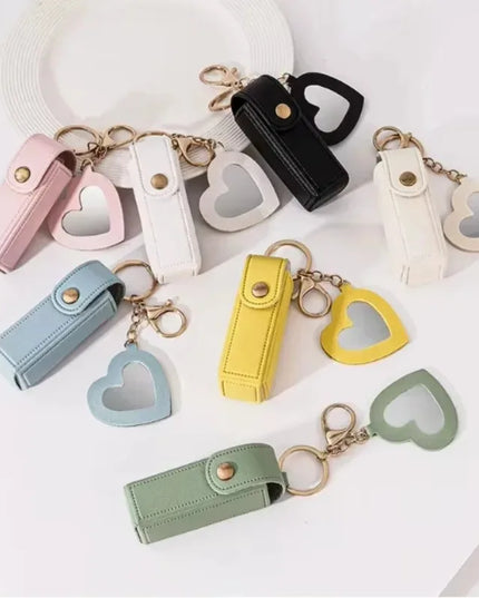 Portable Lipstick Bags Keychain Mini Wallet Storage Bag Key Chain Women Lipsticks Protective Key Ring With Makeup Mirror jewelry