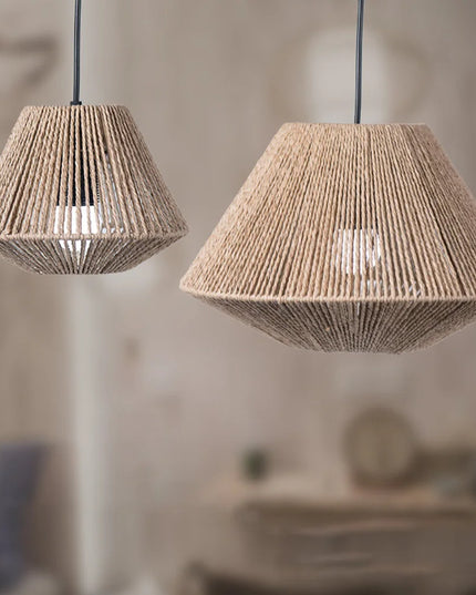 1pc Rattan Lamp Geometric Shade Light Cover Chandelier Hanging Wicker Woven Fixture Rustic Decorative Weave Basket