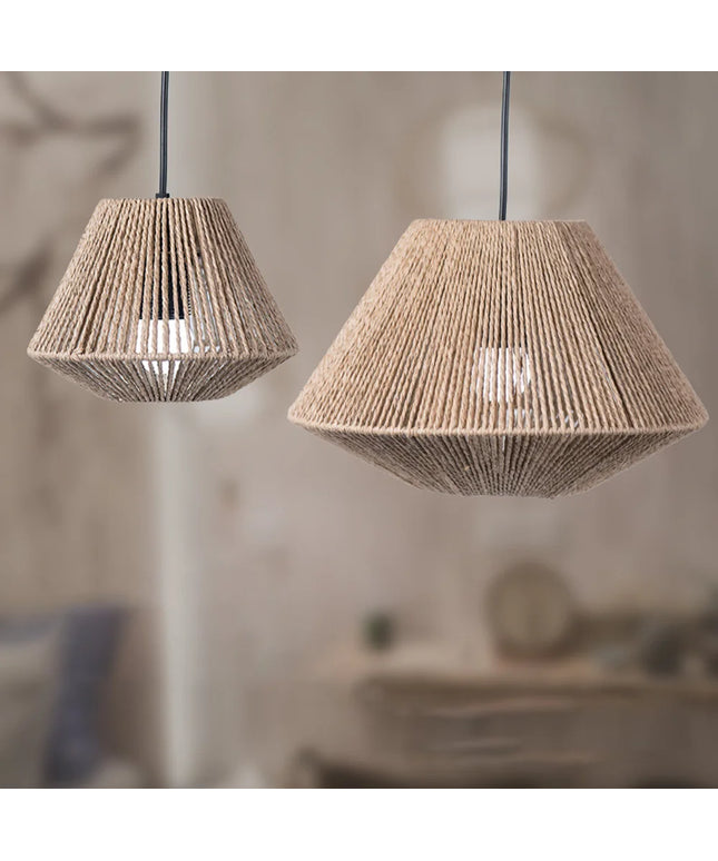 1pc Rattan Lamp Geometric Shade Light Cover Chandelier Hanging Wicker Woven Fixture Rustic Decorative Weave Basket