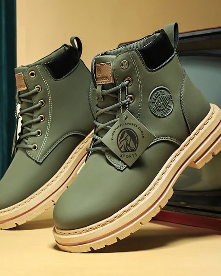 Men Shoes Fashion Motorcycle Boot Waterproof Leather Boots Spring Lace-Up Platform Boot New High Top Boots for Men Botas Hombre