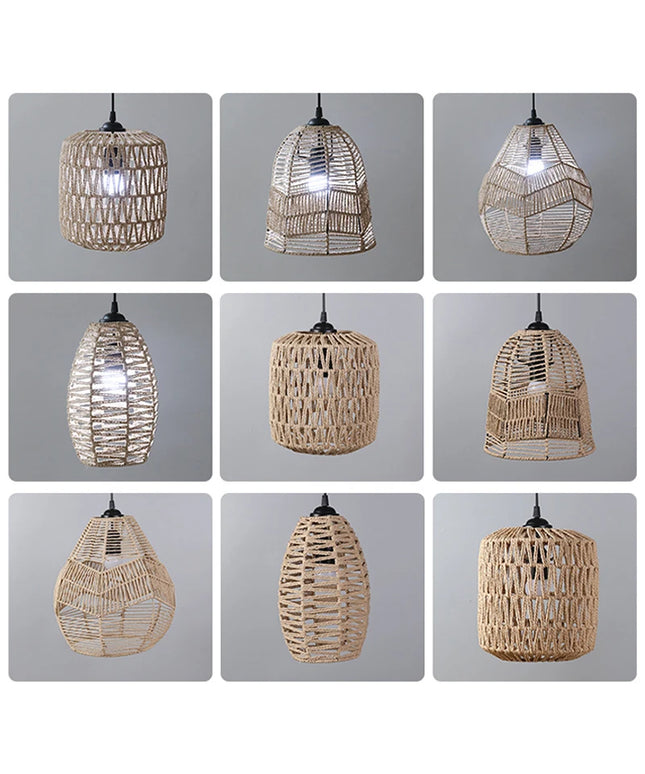 1PC Hand Weave Lampshade Rattan Hanging Lamp Shade Cafe Hotel Light Cover Ceiling Pendant Fixture For Home Restaurant Decors