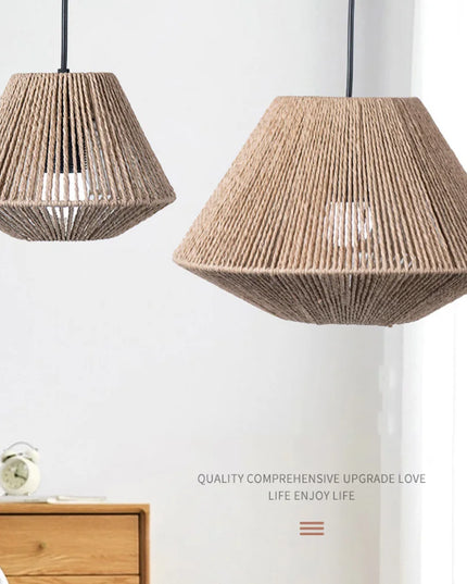 1pc Rattan Lamp Geometric Shade Light Cover Chandelier Hanging Wicker Woven Fixture Rustic Decorative Weave Basket