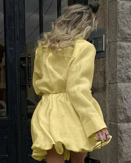 Marthaqiqi Casual Women'S Nightgowns Suit Long Sleeve Nightwear Turn-Down Collar Sleepwear Short Skirt Loose Ladies Pajamas Sets