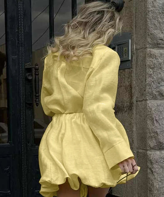 Marthaqiqi Casual Women'S Nightgowns Suit Long Sleeve Nightwear Turn-Down Collar Sleepwear Short Skirt Loose Ladies Pajamas Sets