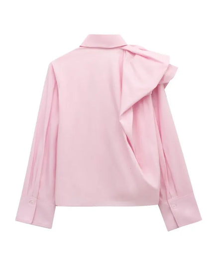 Women Poplin Shirt Spring Long Sleeve Female Shirts Casual Shoulder with Added Volume Pleated Women's Party Shirts & Blouses
