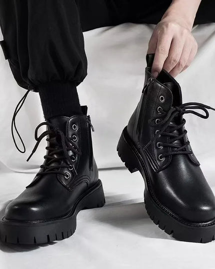 Shoes for Men Leather High-top Men Shoes British Leather High Quality Platform Boots Trend Tooling Mens Shoes Botas Para Hombre