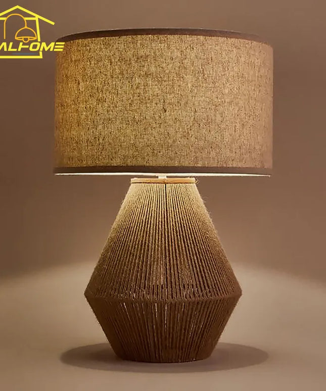 Japanese Wabi-sabi Retro Hand Woven Hemp Rope Table Lamp LED E27 Atmosphere Designer Desk Lights Study Bedside Hotel Homestay