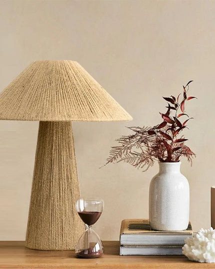 Japanese-style wabi-sabi wind table lamp living room ins bed and breakfast bedroom bedside lamp retro handmade grass weaving