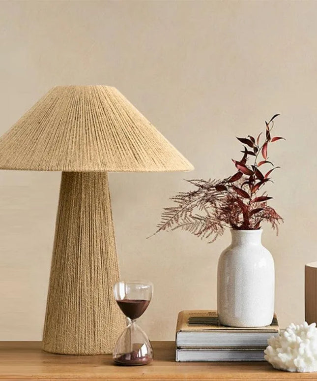 Japanese-style wabi-sabi wind table lamp living room ins bed and breakfast bedroom bedside lamp retro handmade grass weaving