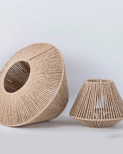 1pc Rattan Lamp Geometric Shade Light Cover Chandelier Hanging Wicker Woven Fixture Rustic Decorative Weave Basket