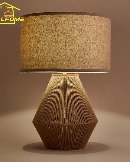 Japanese Wabi-sabi Retro Hand Woven Hemp Rope Table Lamp LED E27 Atmosphere Designer Desk Lights Study Bedside Hotel Homestay