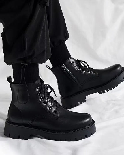 Shoes for Men Leather High-top Men Shoes British Leather High Quality Platform Boots Trend Tooling Mens Shoes Botas Para Hombre