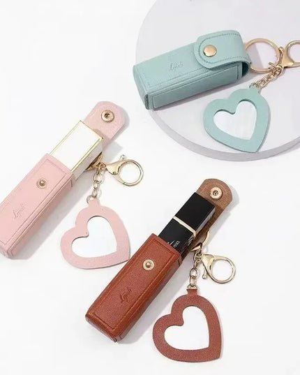 Portable Lipstick Bags Keychain Mini Wallet Storage Bag Key Chain Women Lipsticks Protective Key Ring With Makeup Mirror jewelry