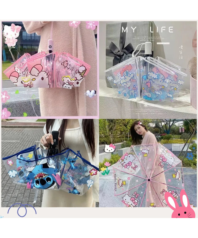 Cartoon Stitch Portable Folding Umbrella Cute Stitch Automatic Transparent Umbrellas Fashion Manual Umbrella Birthday Gift