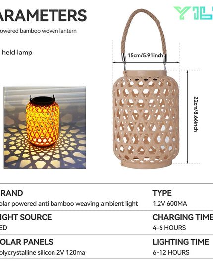 Solar Hanging Lantern Imitation Bamboo Lantern Outdoor Waterproof Plastic Rattan Lantern Courtyard Decoration Garden Light