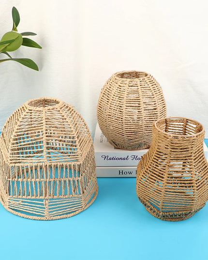 1PC Hand Weave Lampshade Rattan Hanging Lamp Shade Cafe Hotel Light Cover Ceiling Pendant Fixture For Home Restaurant Decors